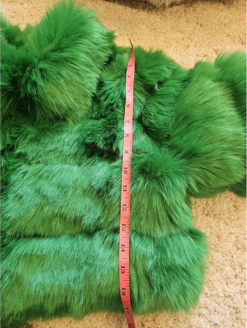 NWOT FAUX Fur Jacket Splicing Short Lapel Collar Long-sleeved Jacket GREEN 💚 - Picture 6 of 6